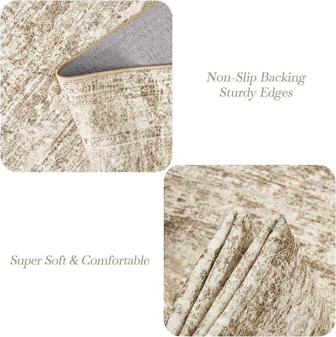 5x7 Area Rugs Brown Low Pile Indoor Washable Trendy Faded Style Rugs for Bedroom Living Room Dining Room Foldable Non-Slip Thin Print Mat