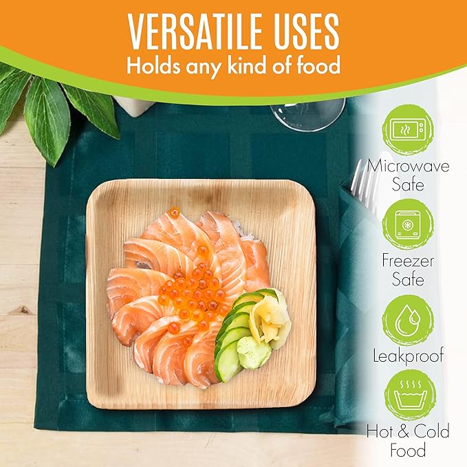 Raj Palm Leaf Plates 7" (300 Pack) Bulk Bamboo plates Disposable, Decorative Compostable Tableware for wedding, Lunch, Dinner, Birthday, Camping, Outdoor BBQ, Picnic