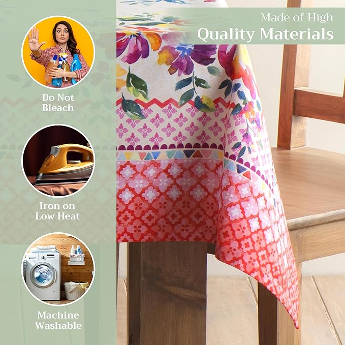 Maison d' Hermine Table Cloth Rectangle Table 100% Cotton 70 x 120 Inches Tablecloth Reusable Decorative for Dining Room Farmhouse Home Valentines Day Decorations Spring Summer - Rose Garden