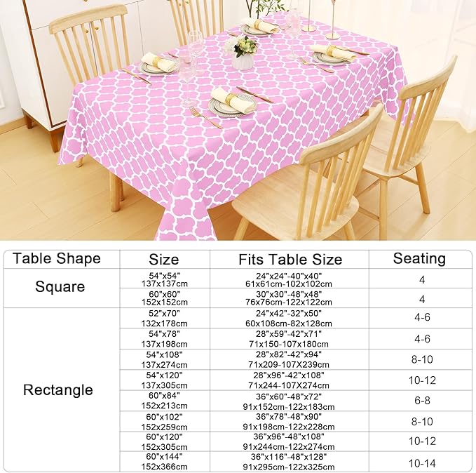 Smiry Rectangle Table Cloth, Waterproof Vinyl Tablecloth with Flannel Backing for Rectangle Tables, Wipeable Spillproof Plastic Tablecloths for Dining, Camping, Indoor and Outdoor, (54"x78", Pink)