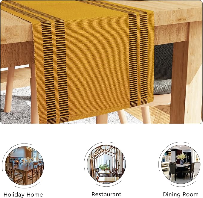 Encasa XO Table Runner, Yarn Dyed Ribbed Cotton 13"x72" | Ladder Yellow - Image 4