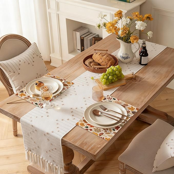 Fall Plastic Placemats, Halloween Thanksgiving Vinyl Placemats 12x18 Inch Waterproof Non-Slip Washable Table Mats for Kitchen Dining Party Table Decor,Set of 6