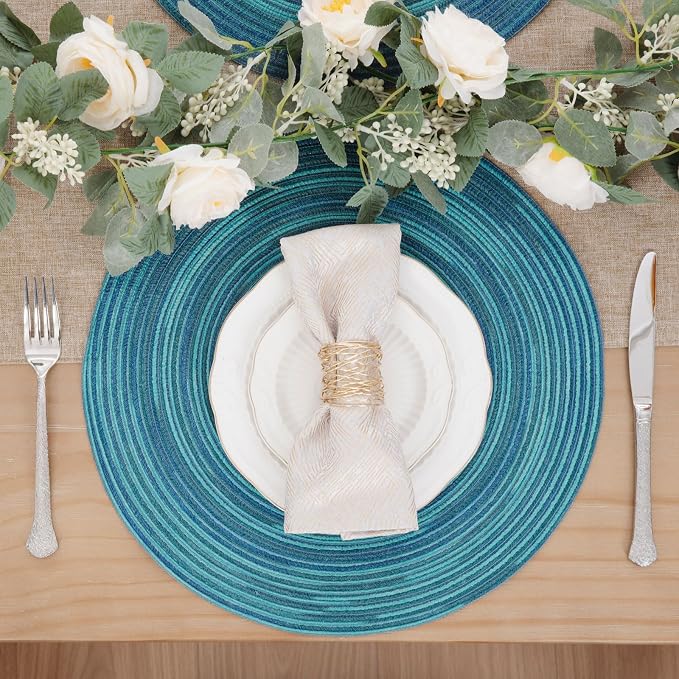 SHACOS 15 inch Round Placemats Set of 4 Variegated Multicolor Place Mats Cotton - Image 3