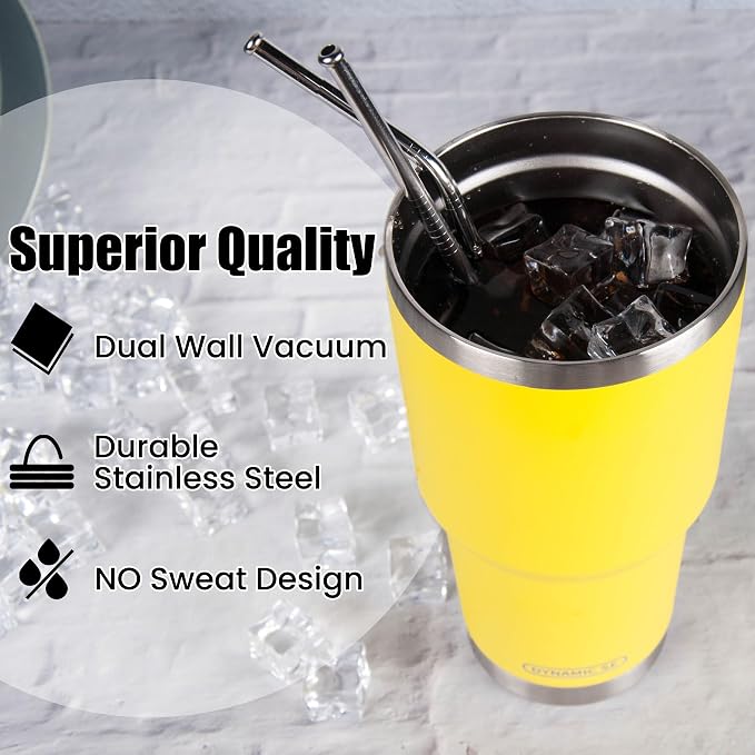 D·S 30oz Yellow Tumbler Double Wall Vacuum Insulated Travel Coffee Mug | Double - Image 5