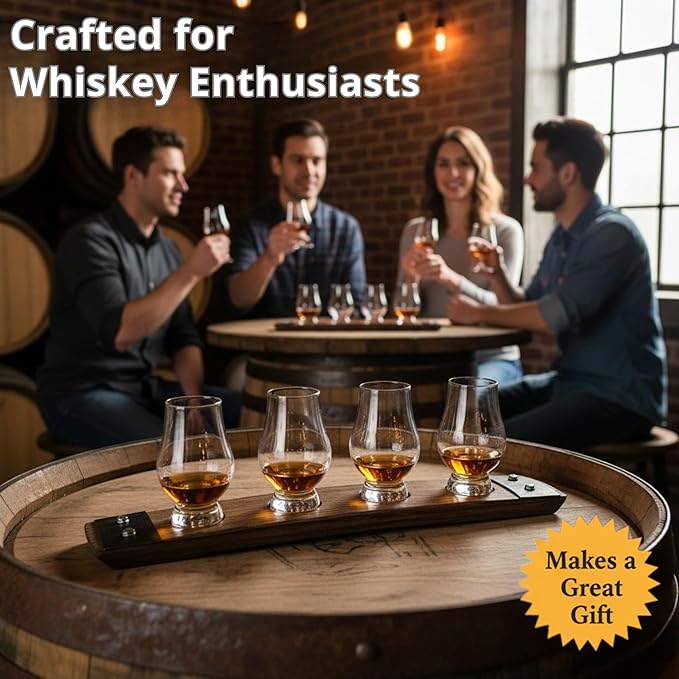 Premium 4 Glass Whiskey Flight/Dark Walnut/No Glasses