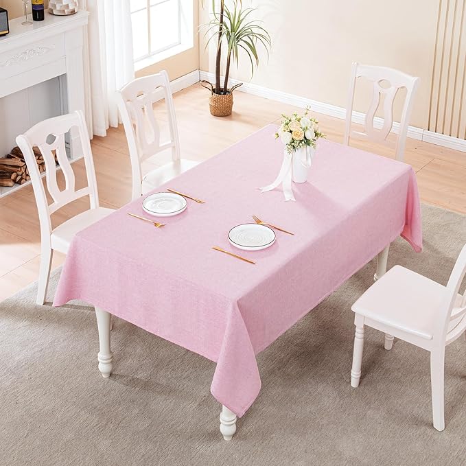 BALCONY & FALCON Rectangle Tablecloth Washable Wrinkle Resistant Water Proof Table Cloth Decorative Fabric Tablecloths for Valentines Day Dining Parties Kitchen Wedding Outdoor Use (Light Pink, 55x95)