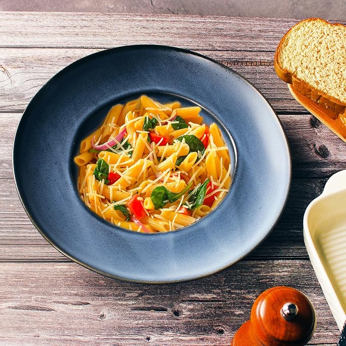 Pasta Plates with Rim 14 oz, Soup Bowl Pasta Bowl Set of 2, Shallow Bowl Plate, Ceramic Wide Rimmed Soup Bowl, Best choice for high-end restaurants, hotels, and foodies,11 Inch Blue