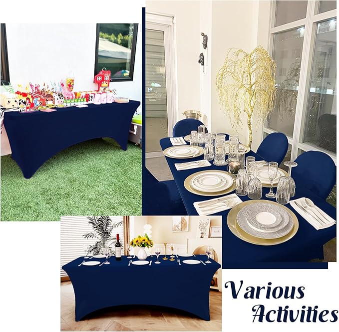 HAISIWLKJ 6 Pack Table Cloth 8ft Navy Blue Tablecloths for Rectangle Folding Table Spandex Fitted Stretch Cover Wrinkle Resistant Washable Protector for Party, Wedding, Banquet, Festival.