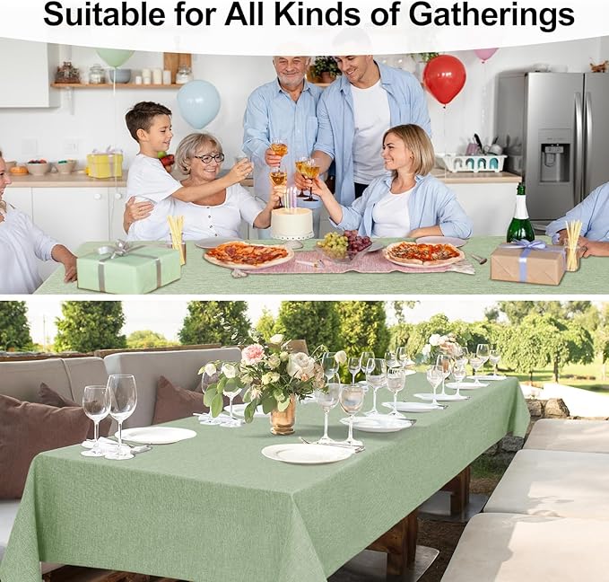 JIUZHEN Square Table Cloth Faux Linen Farmhouse Tablecloth Wrinkle and Stain Resistant Decorative Fabric Table Cover for Kitchen, Dining Room, Parties and Camping, Sage Green, 70 x 70 Inch