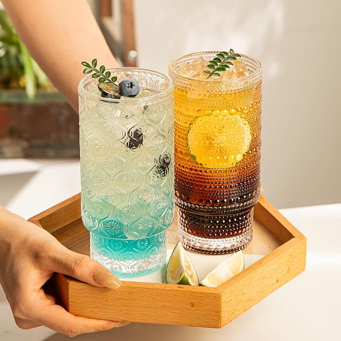 4 Pack Vintage Glassware Drinking Glasses Set, 16 oz Hobnail Glassware - Image 6