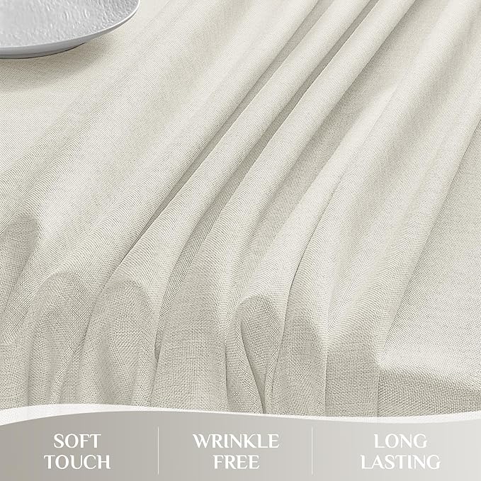 Softalker Extra Lang Tablecloth Rectangular 60 x 144 inch Cream Faux Linen Tablecloth Outdoor Waterproof Stain and Wrinkle Resistant Table Cover for Spring Easter Party Picnic Decor Vintage Tabletop