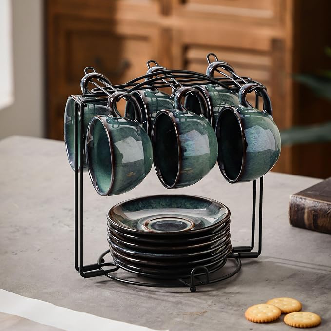 6 sets of 4OZ green coffee cup saucer sets, ceramic coffee cups - Image 9