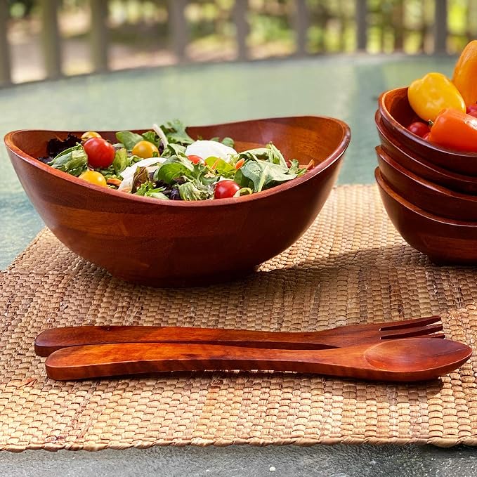 Woodard & Charles Wood Salad Bowl w/Servers, 11.75" x 11" x 5", Popcorn and - Image 3