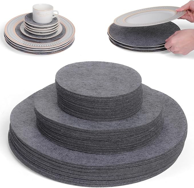 Imncya Plate China Storage Separators, Set of 90 and 3 Sizes, Protective Stacking Separators for Fine China, Dinner Plates, Cups & Saucers (Grey)