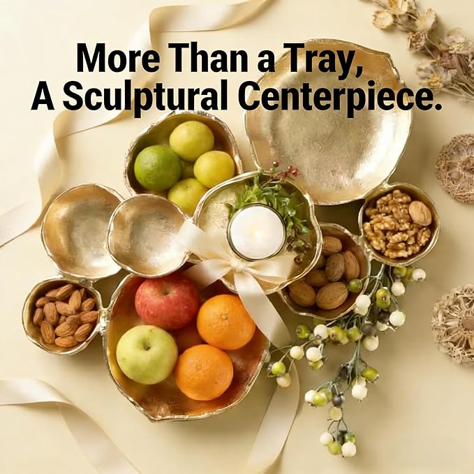 Cluster Serving Tray for Charcuterie – 9 Piece Decorative Bowls Set for Entertaining, Elegant Appetizer Platter with Connected Snack Bowls, Modern Luxury Centerpiece (Gold)