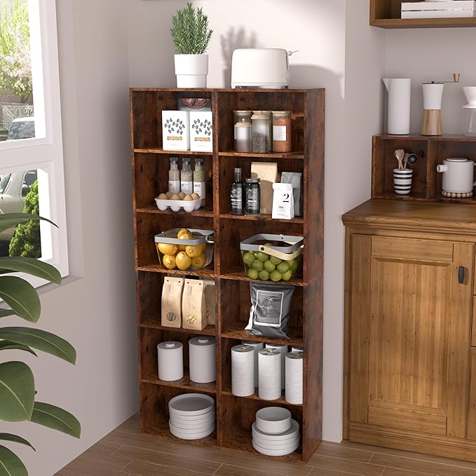 Wooden 6 Cube Storage Organizer, Vintage Brown 6 Cube Storage Shelf, 6 Tier Closet Organizers Storage Cubes Display Cubby, Versatile Cubes Open Bookshelf and Cubby Organizer for Any Space