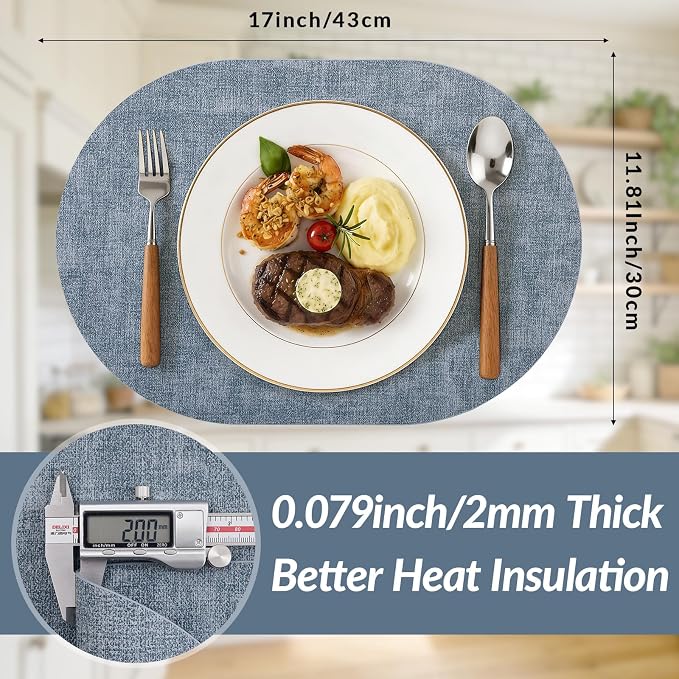 Placemats Set of 8, 11.8 x 17 Inch, Waterproof Wipeable Reversible PU Placemat - Image 3