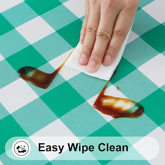 Smiry Rectangle Picnic Table Cloth, Elastic Waterproof Fitted Vinyl Tablecloths, Flannel Backed Buffalo Plaid Table Covers for Dining, Camping, Outdoor (White and Green, 36" x 96")