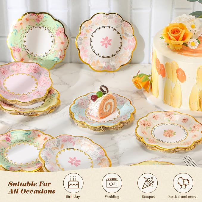 72 Pcs 9 Inch Floral Paper Plates - Image 4