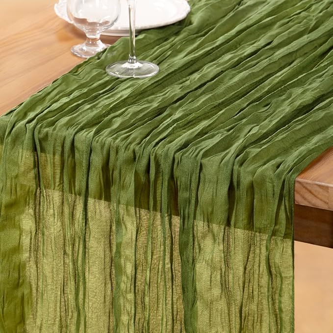 DeZerlor Olive Green Cheesecloth Table Runner 1 Pack Fall Runner | 120Inch by DeZerlor