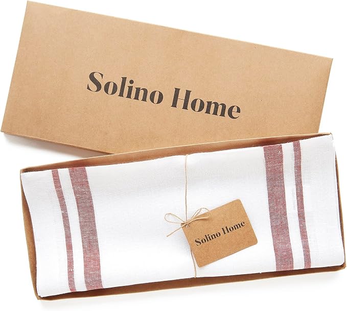 Solino Home 100% Linen Table Runner, 14 x 36 in, Burgundy and White Striped | - Image 6