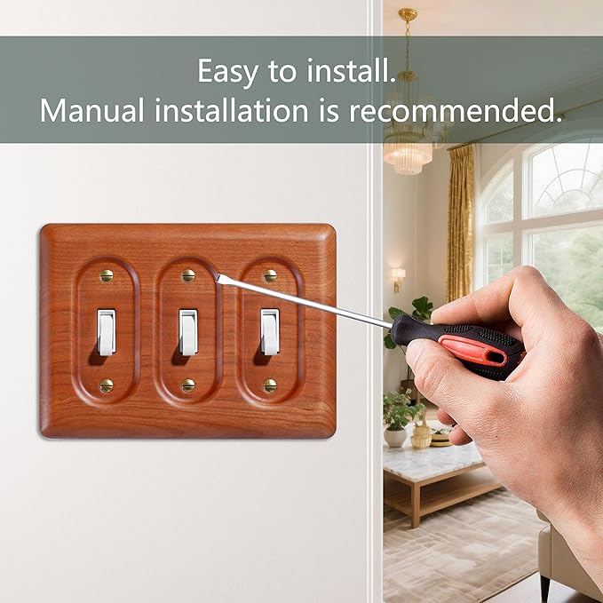 Triple Rocker 3 Light Switch Cover Cherry Wood Durable Elegant Design Perfect for Home Decor Upgrade Your Interior and Style