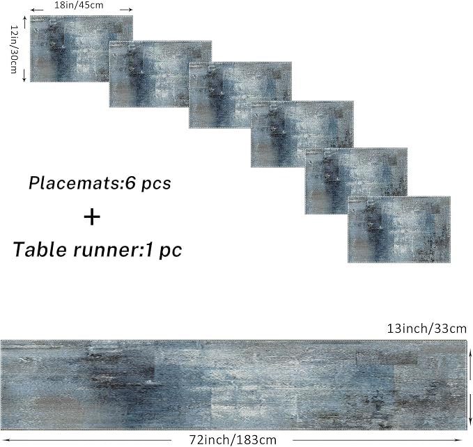 Emvency Table Runner and Placemats Set of 6, Abstract Modern Vintage | Painting - Image 2