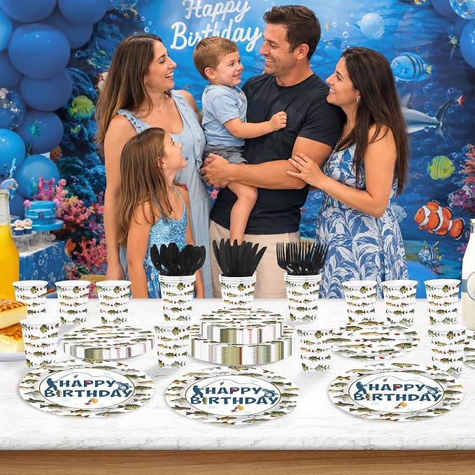 250Pcs Gone Fishing Birthday Party Decorations, Serves 50 | Gone Fishing Plates - Image 5