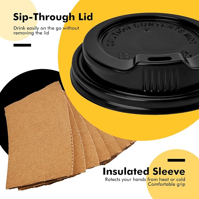 RACETOP Coffee Cups with Lids 12 oz 100 Pack, Thick Paper, Leak-Proof Lids & - Image 4