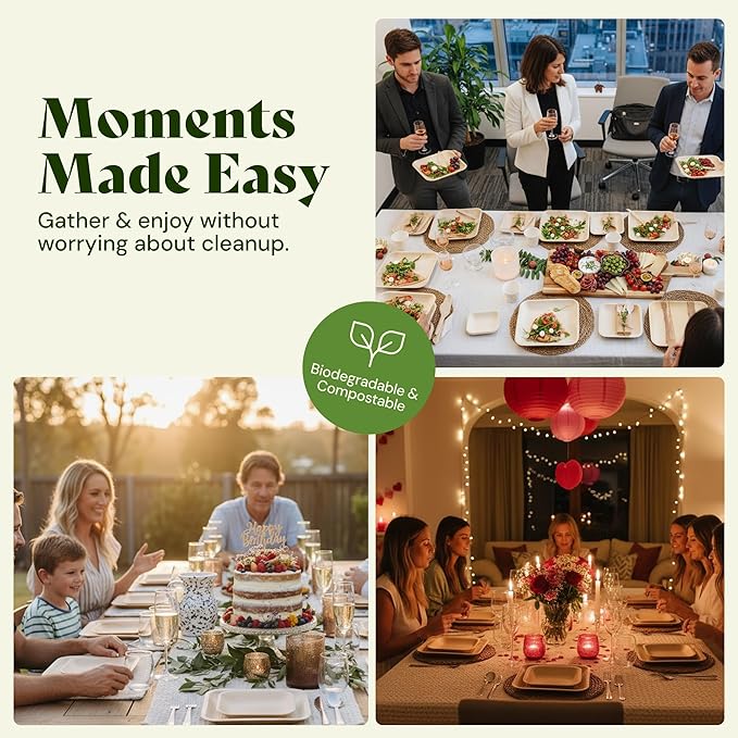 Chic Leaf Palm Leaf Plates - 6" Pack of 50 - Eco-Friendly Compostable Plate - Versatile Appetizer Dish Winter Cozy Dinner Family Meal, Romantic Date Night Essentials