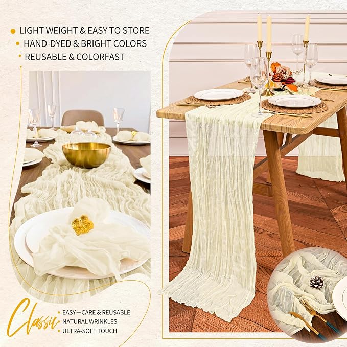 30 Pack Cheesecloth Table Runner 10FT Beige Table Runner Boho Gauze Cheese - Image 5