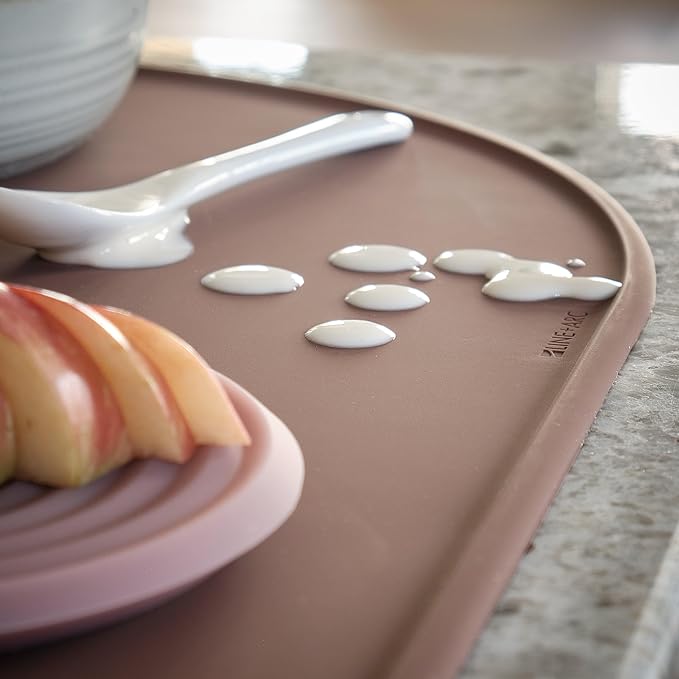 LINE+ARC Waterproof, Stain-Resistant, Heat-Safe Silicone Degrē Placemats (20.5x13, Set of 2 Sage) 3mm-High Rim Adults Babies Easy-to-Clean Washable Oval Modern Non-Slip Large Table Mats