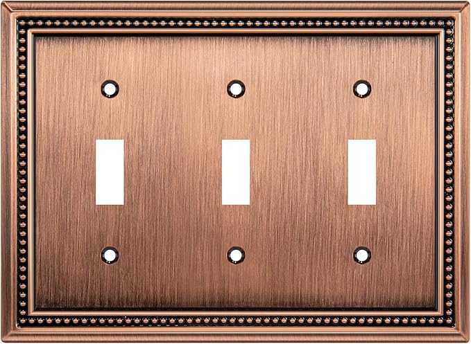 Henne Bery Sunken Pearls Heavy Duty Decorative Wall Plate Switch Plate Outlet Cover (Triple Toggle, Antique Copper)