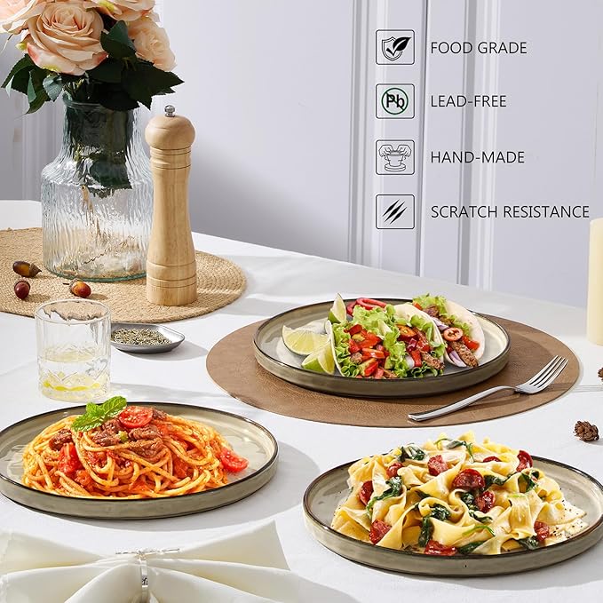 LIANYU 10.2 Inch Dessert Plates Set of 6, Ceramic Dinner Plates Dishes Set for Kitchen, Porcelain Serving Salad Plate, Chip & Scratch Resistant, Microwave, Oven and Dishwasher Safe, Sandy Beige