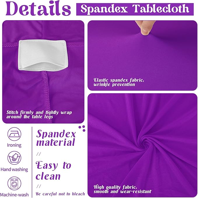 HAISIWLKJ 3 Pack Table Cloth 8ft Purple Tablecloths for Rectangle Folding Table Spandex Fitted Stretch Table Cover Wrinkle Resistant Washable Table Protector for Party, Wedding, Banquet, Festival.