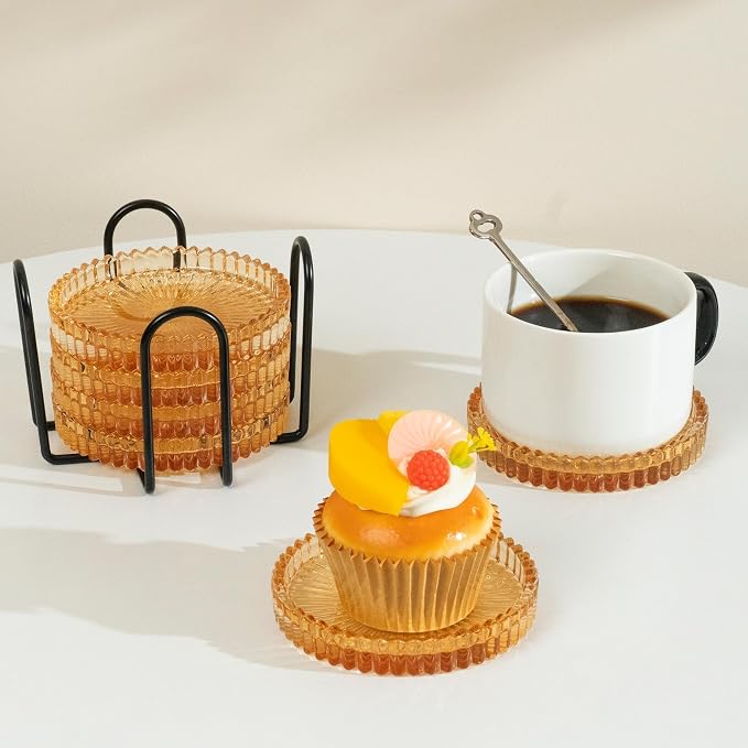 Champagne Modern Clear Coaster 6-Pack Glass Coasters - Image 8