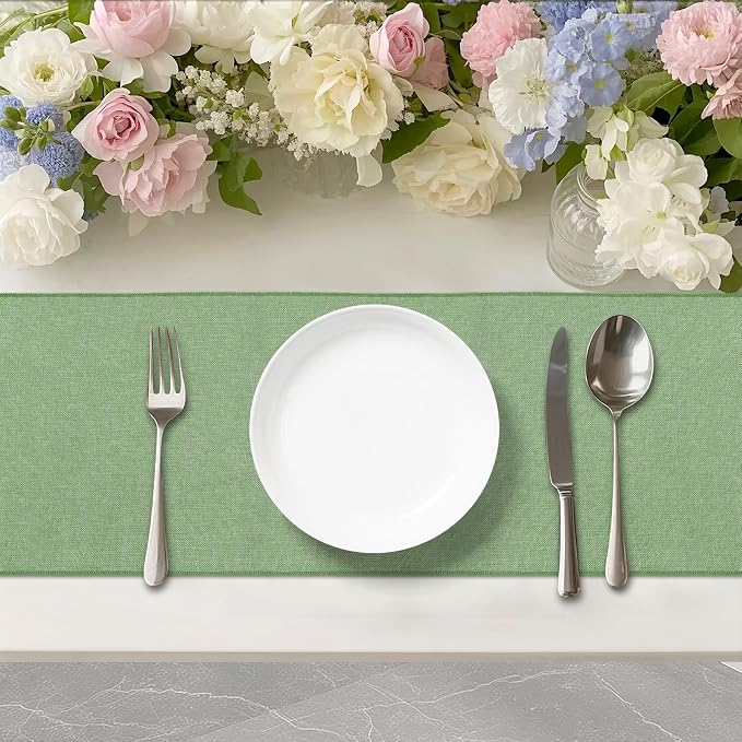 Light Green Burlap Table Runner 4 Packs Rustic Farmhouse Fabric 13x108 Inch | - Image 3