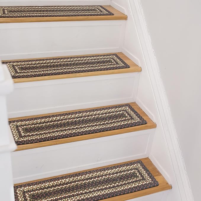 Homespice Prescott Jute Braided Stair Tread, Country Primitive Decor, Set of 13, Black and Red 8x28 Rectangle Rugs for Stairs - Easy to Clean, Tightly Stitched and Durable