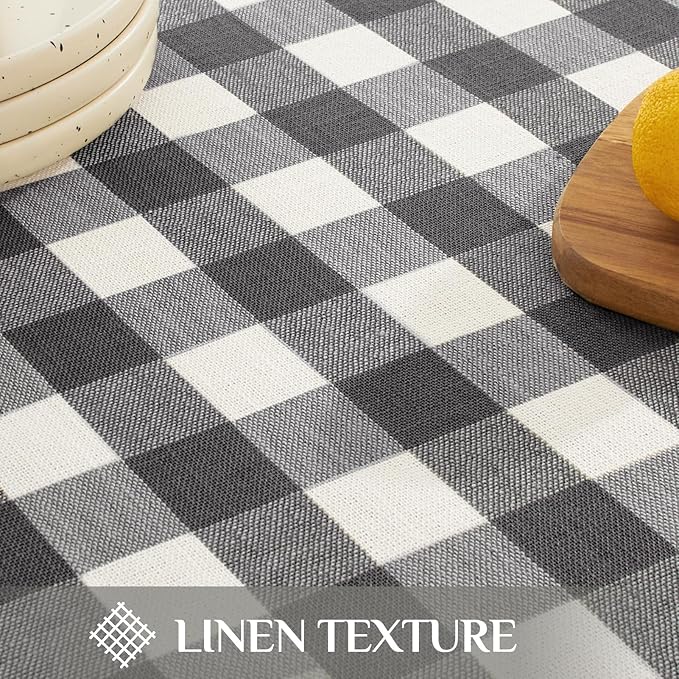 Softalker Checkered Tablecloth Rectangle, Outdoor Linen Cotton Gingham Table Cloth with Tassel, Heavy Duty Wrinkle Free Buffalo Plaid Table Cover for Kitchen Dining Home Party - 55 x 70 Inch, Black