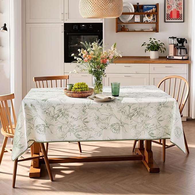 jinchan Green Floral Linen Rectangle Table Cloth 50 x 70 Inch | - Image 6