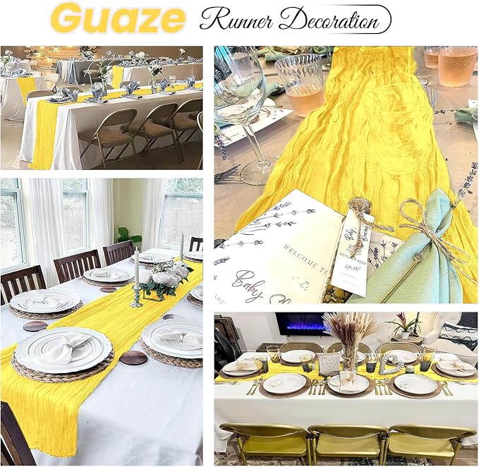 4 Pack Lemon Yellow Cheesecloth Table Runner 20 x 120 inch Gauze Table Runners - Image 4