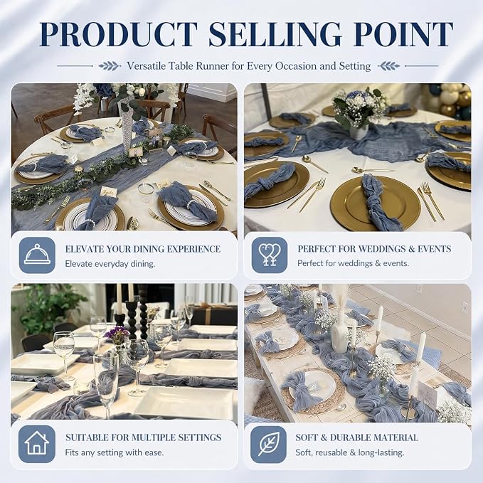2 Pack Dusty Blue Cheesecloth Table Runner 17x108 Inch Boho Rustic Semi Sheer - Image 7