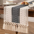 Boho Macrame Table Runner with Tassels 48in Grey Farmhouse Runner | Macrame by Xiomot