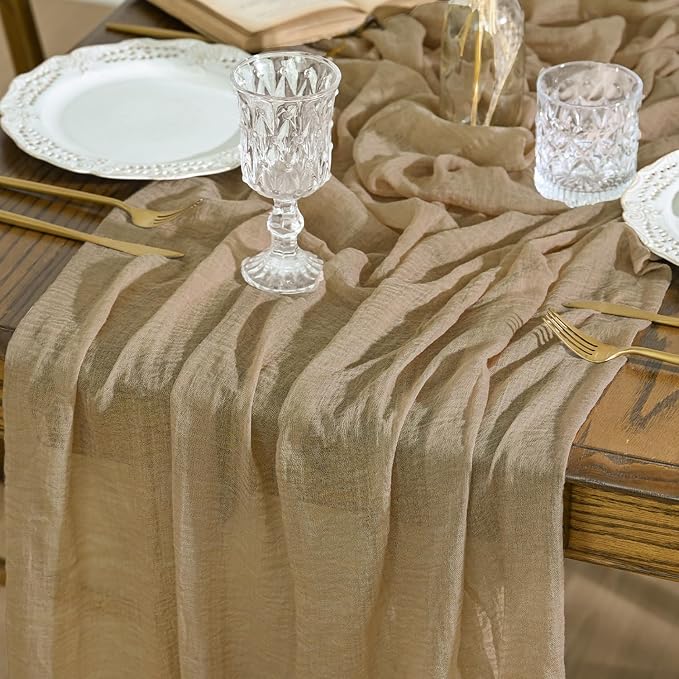 Artoid Mode 3PC Boho Cheesecloth Gauze Sand Wedding Table Runner, 120 Inch by ArtoidMode