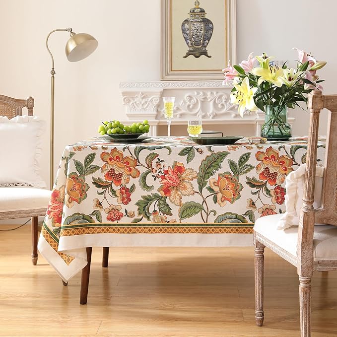 patdrea Designer Vintage Linen Square Tablecloth,Provencal Rustic Floral Pattern Tablecloths,Decorative Table Cover Cloth for Kitchen,Dining,Tea Party,Home,Christmas,67"*67"