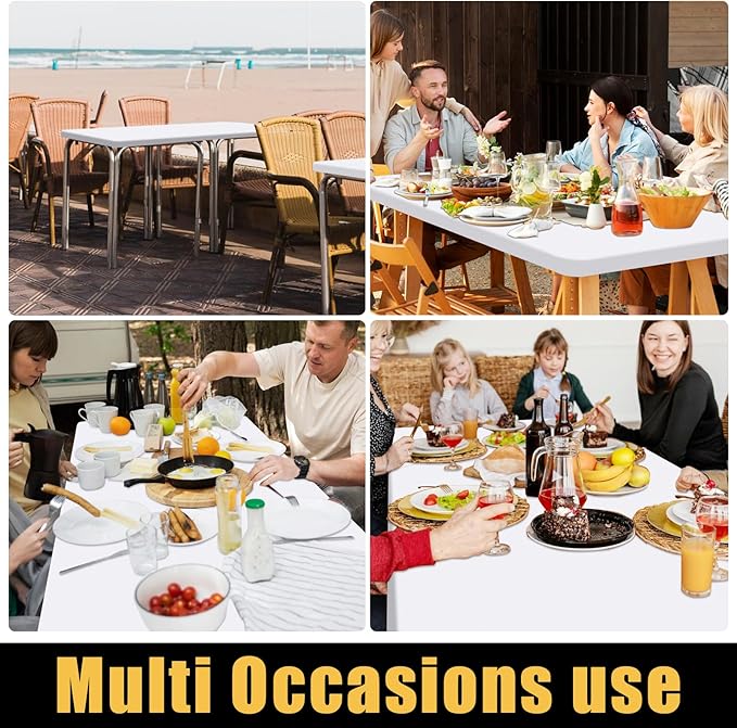 Smiry Rectangle Picnic Table Cloth, Waterproof Elastic Fitted Tablecloths for 5 Foot Tables, Washable Polyester Table Cover for Camping, Indoor and Outdoor (White, 36"x60")