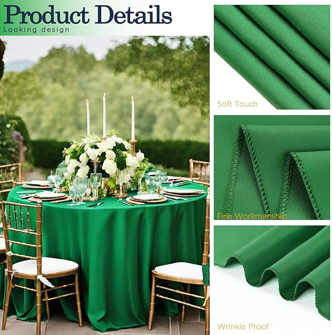 8 Pack Round Tablecloth 90 Inch Green Table Cloth for Round Tables, Washable Polyester Tablecloth Stain and Wrinkle Resistant Decorative Table Cover for Wedding Party Dining Banquet