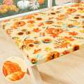 Smiry Plastic Thanksgiving Tablecloth, Sunflower & Pumpkin Wipeable Flannel Backed Vinyl Tablecloths for 6 Foot Tables, Waterproof Elastic Fitted Table Covers for Autumn Harvest (Gold, 30x72 Inches)
