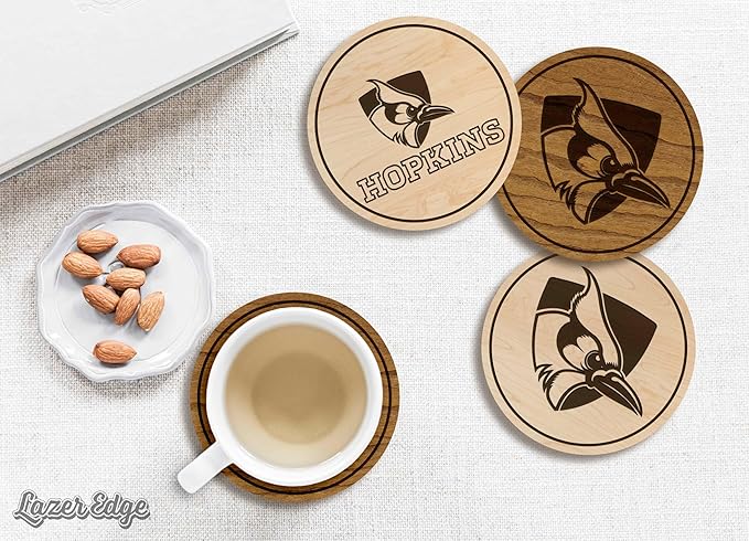 LazerEdge John Hopkins Blue Jays Wooden Coaster Set - Cherry Wood - Officially Licensed Product - 4-Pack