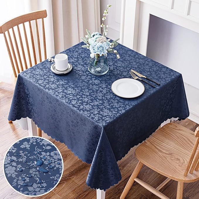 Smiry Square Table Cloth, Waterproof Heavy Duty Vinyl Tablecloths, Wipeable Washable Table Cover for Kitchen and Dining Room (Navy, 60" X 60")